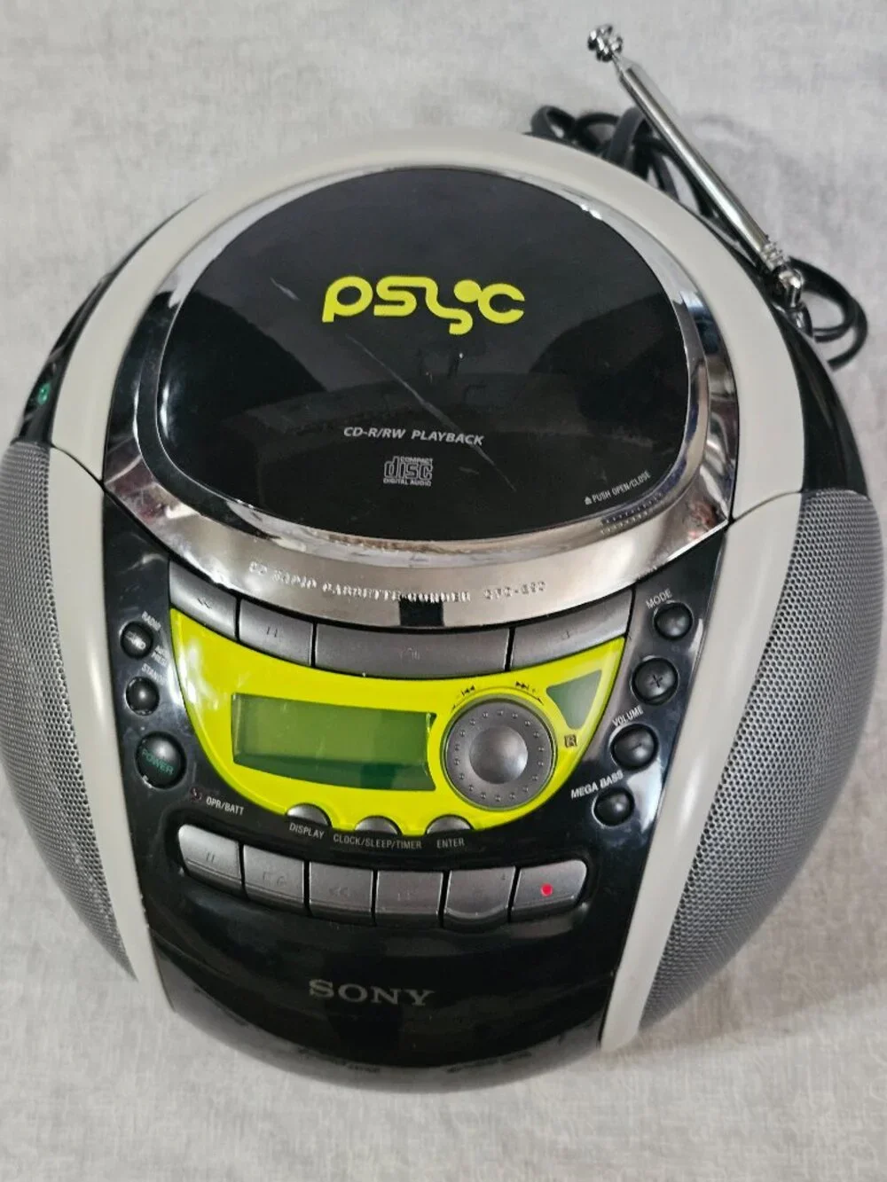 Sony PSYC CFD-E90 Boombox CD AM/FM Cassette Remote AUX Black/Yellow